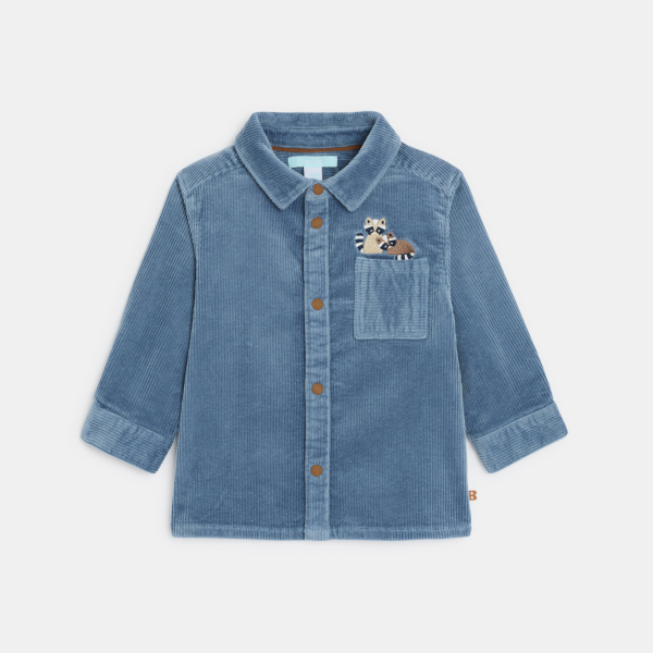 قميص فوقي من القطيفة مضلع أزرق اللون للطفل الصغير